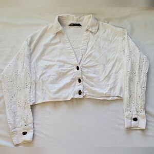 Zara Whitw Button-Down Crop Top